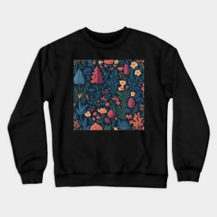 pine trees and flowers pattern Crewneck Sweatshirt